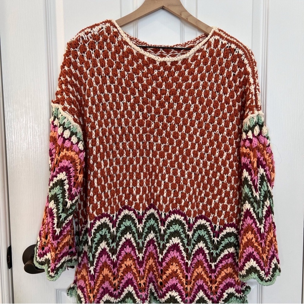 Free People Heatwave Crochet Pullover Sweater in Cinnamon Small - Picture 5 of 8